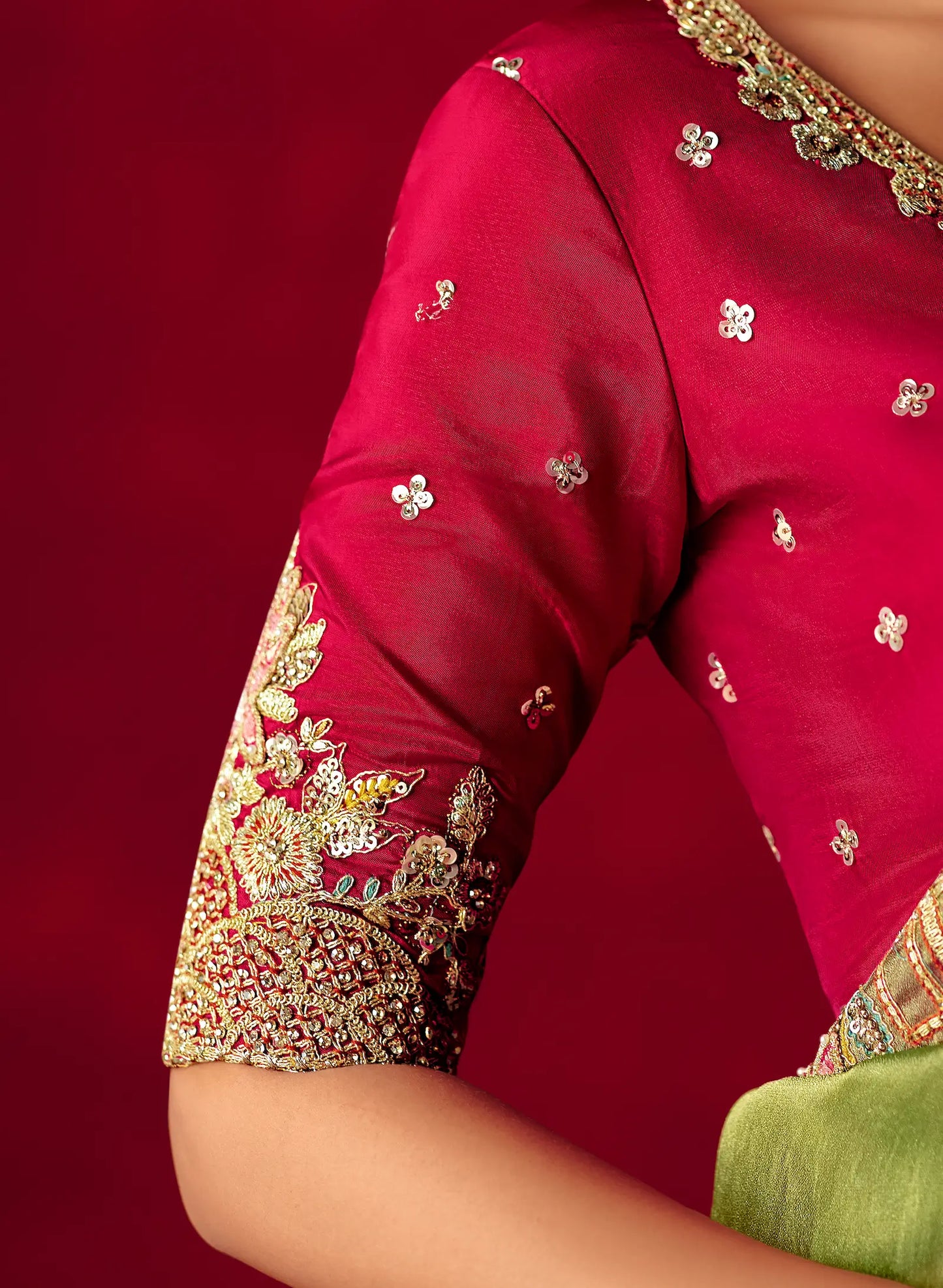 Moss Green Heavy Embroidered Saree