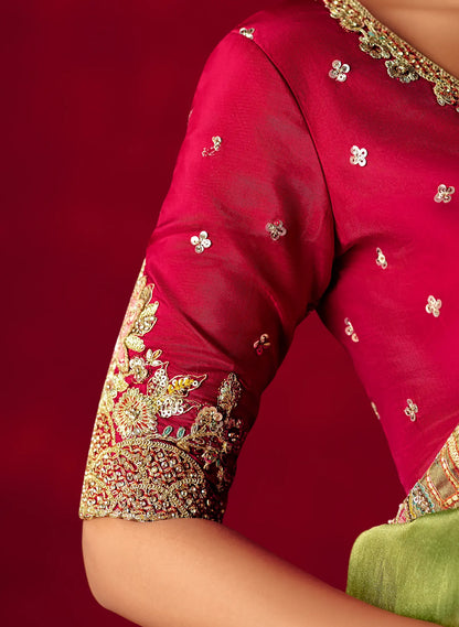 Moss Green Heavy Embroidered Saree