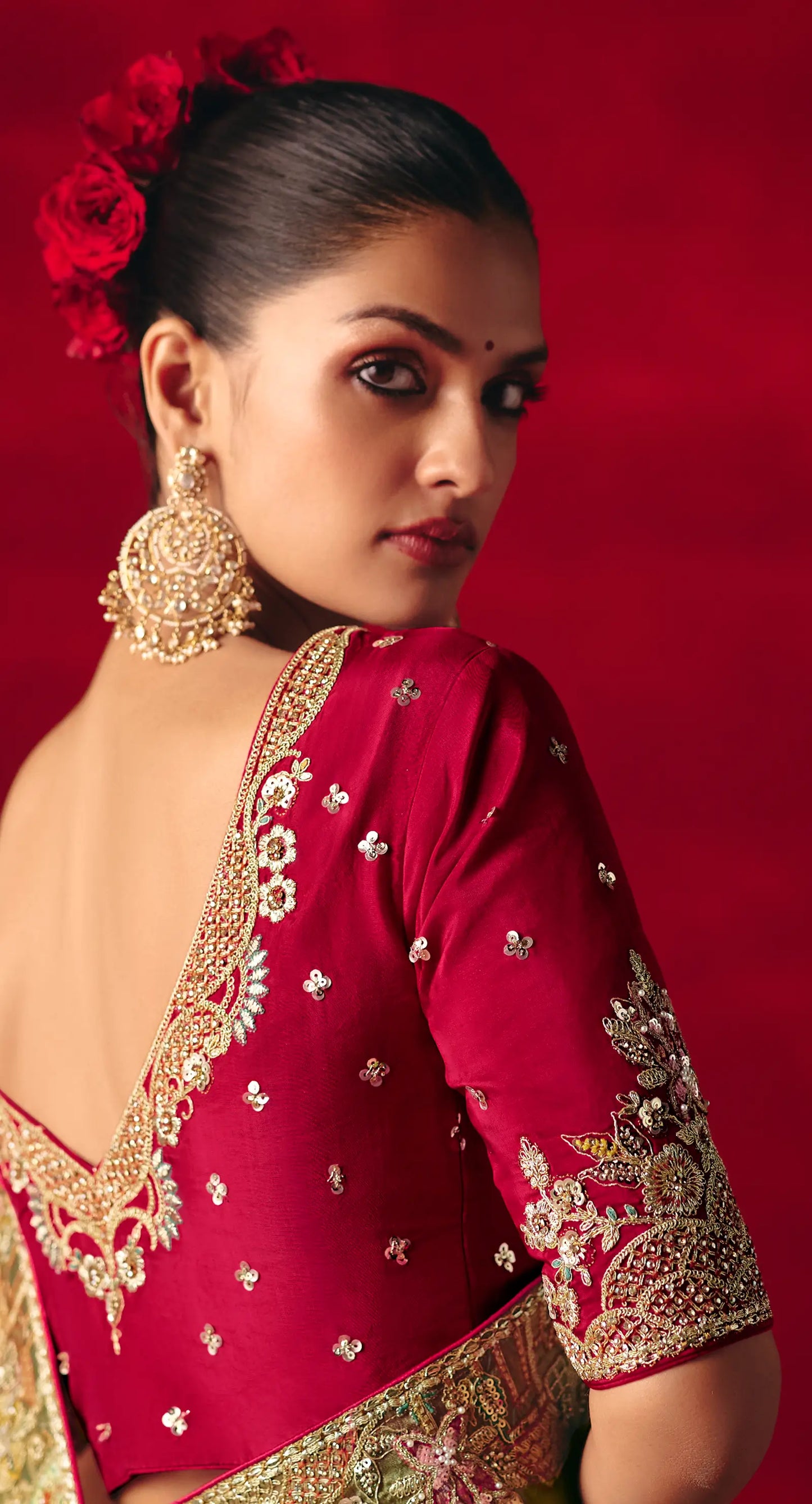 Moss Green Heavy Embroidered Saree