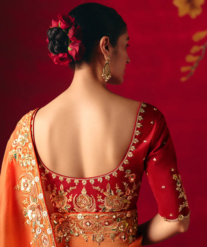 Burnt Orange Heavy Embroidered Saree