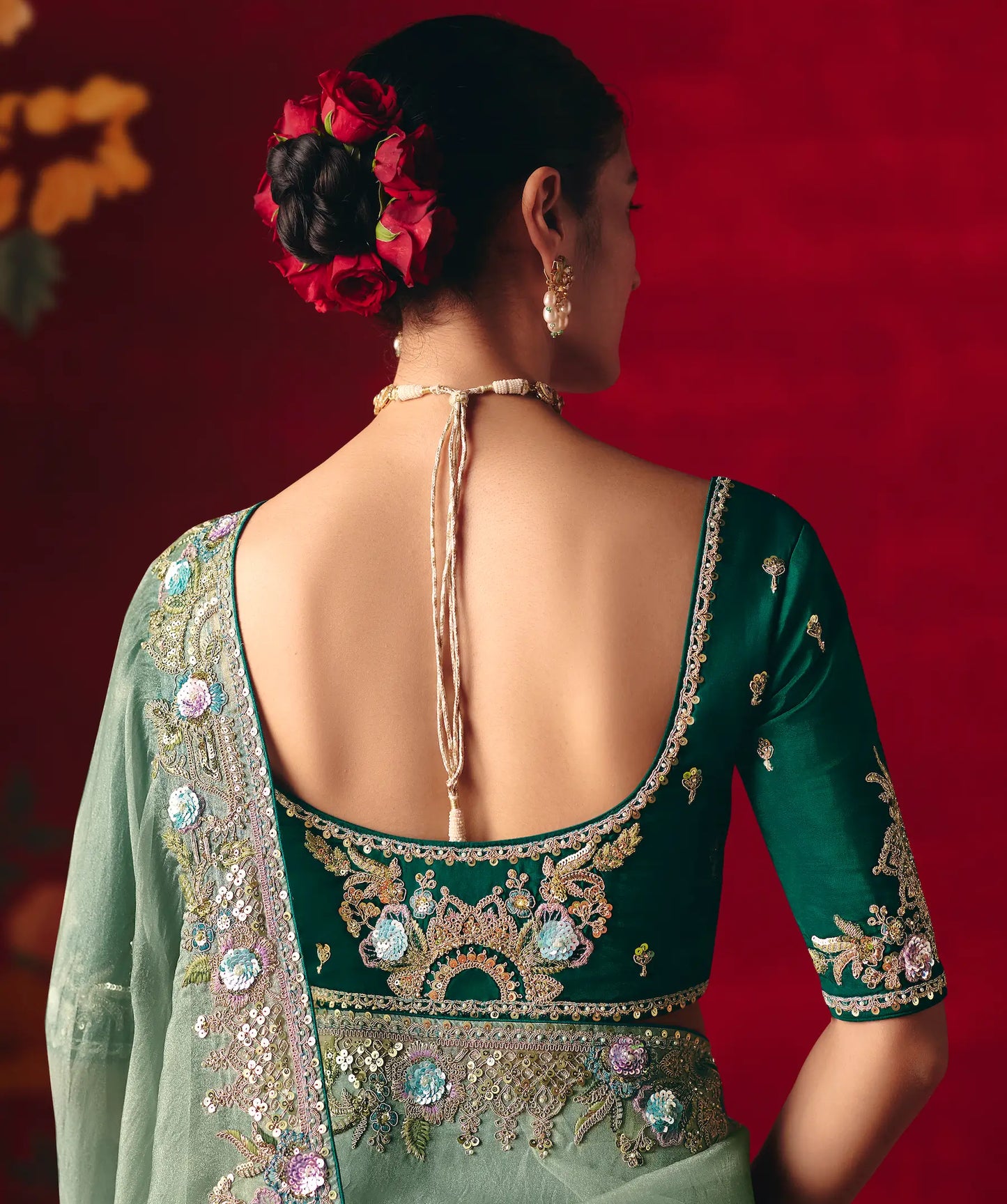 Pista Green Heavy Embroidered Saree