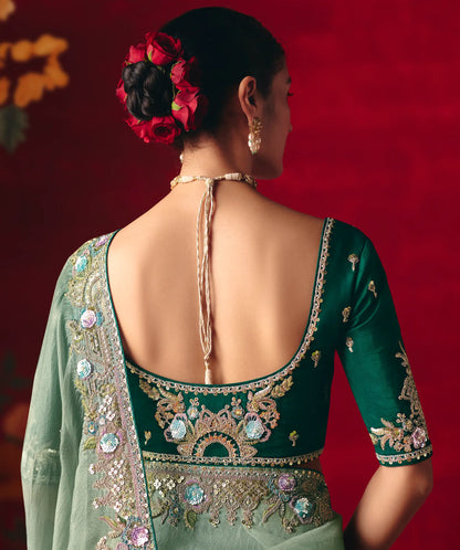 Pista Green Heavy Embroidered Saree