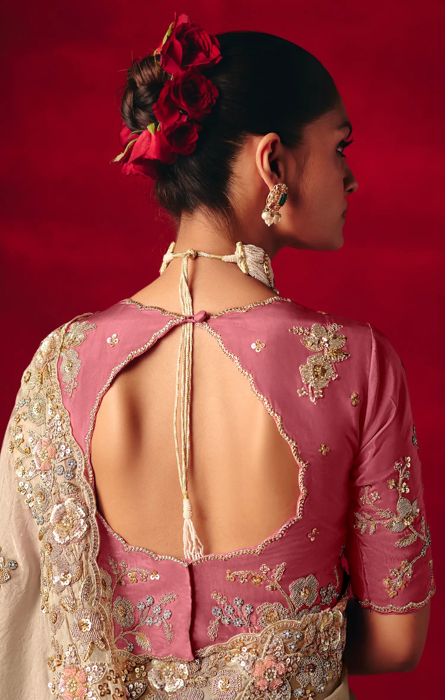 Taupe Beige Heavy Embroidered Saree