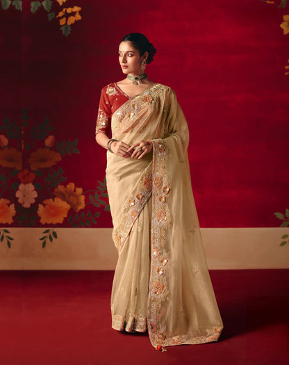 Champagne Gold Heavy Embroidered Saree
