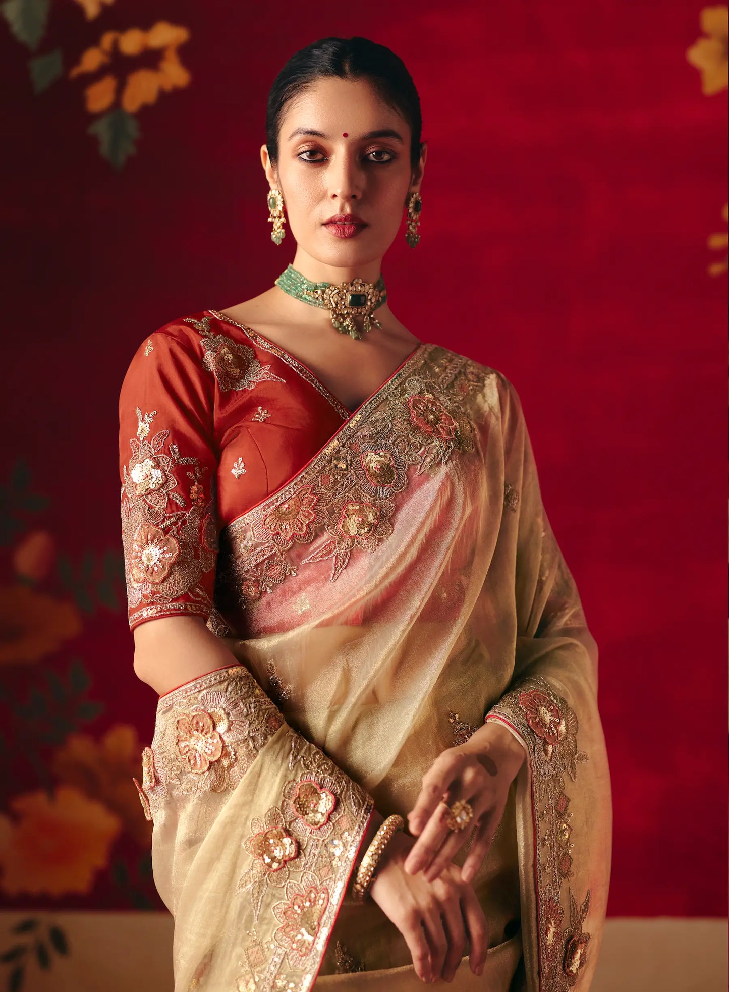 Champagne Gold Heavy Embroidered Saree
