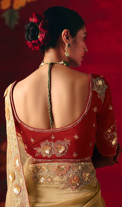 Champagne Gold Heavy Embroidered Saree