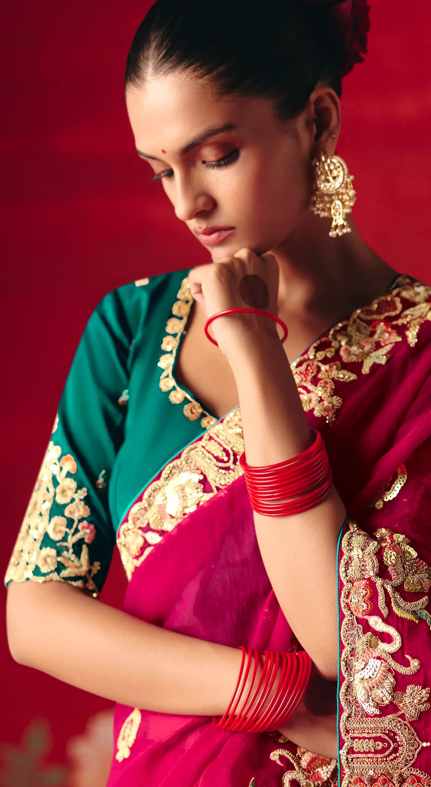 Crimson Red Heavy Embroidered Saree