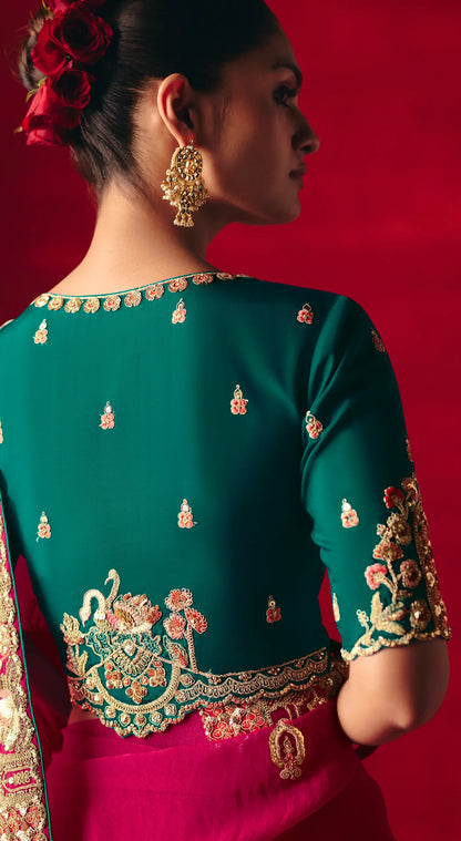 Crimson Red Heavy Embroidered Saree