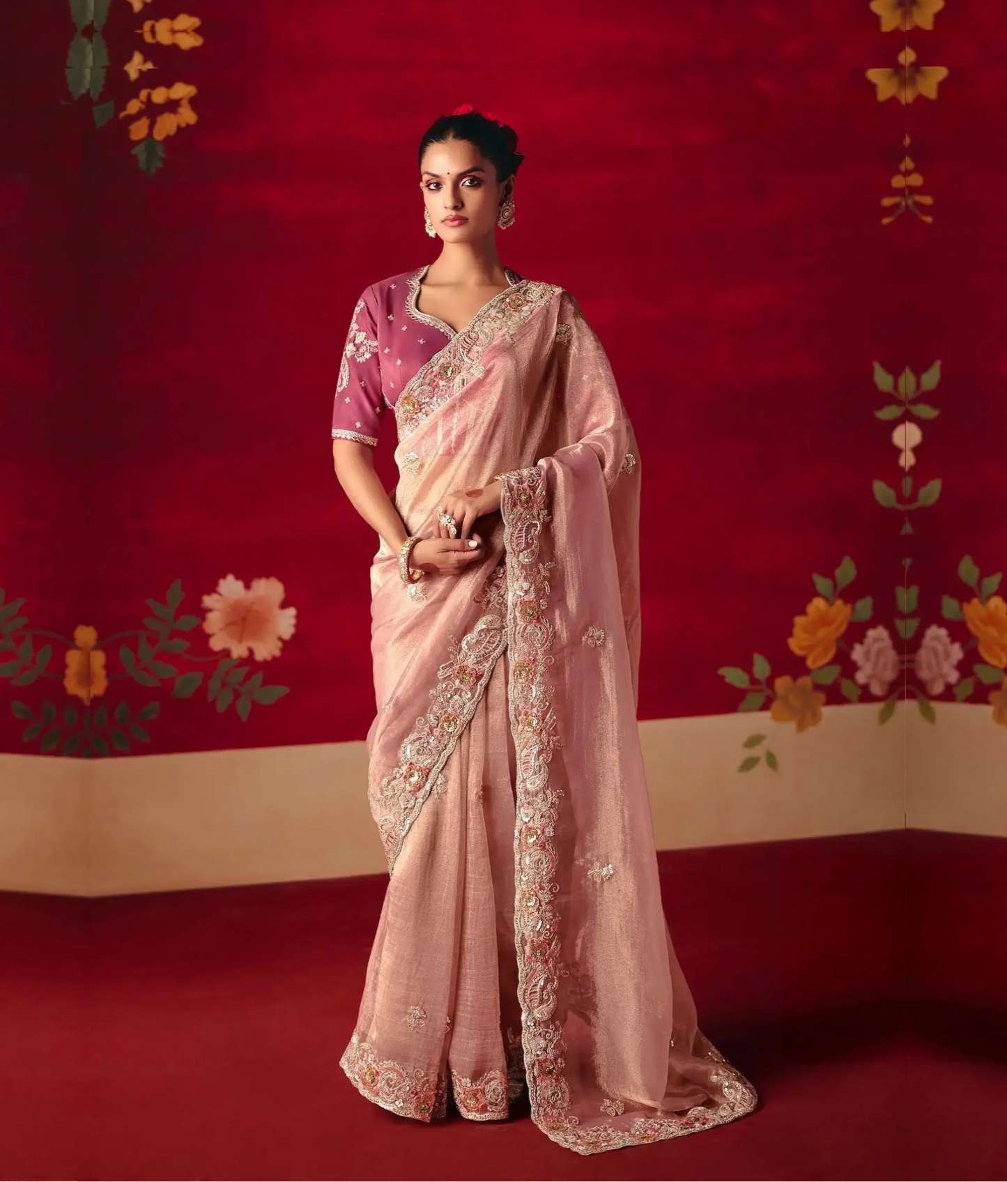 Blossom Pink Heavy Embroidered Saree