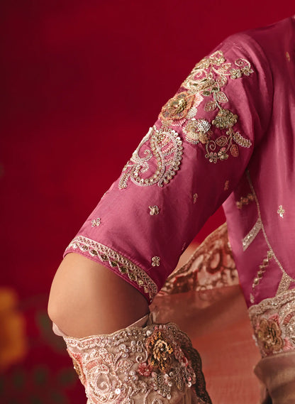 Blossom Pink Heavy Embroidered Saree