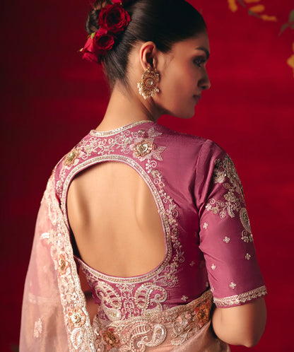 Blossom Pink Heavy Embroidered Saree