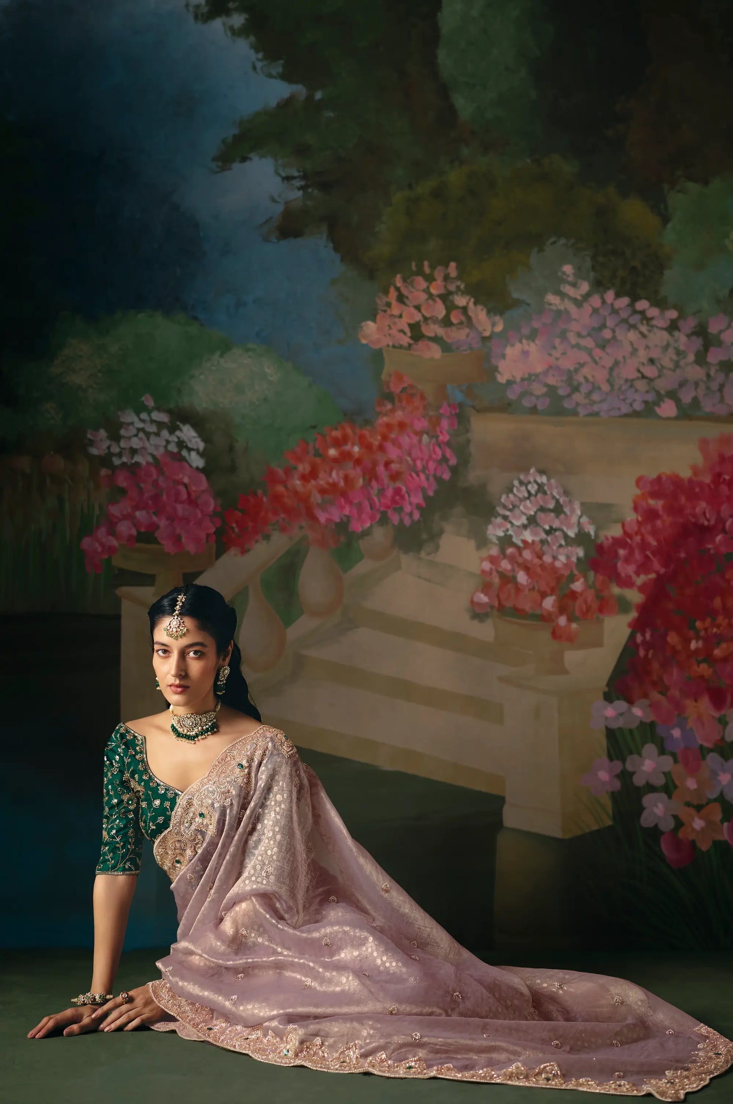 Mauve Pink Sequins & Beads Embroidery Saree