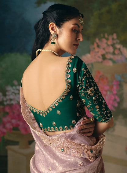 Mauve Pink Sequins & Beads Embroidery Saree