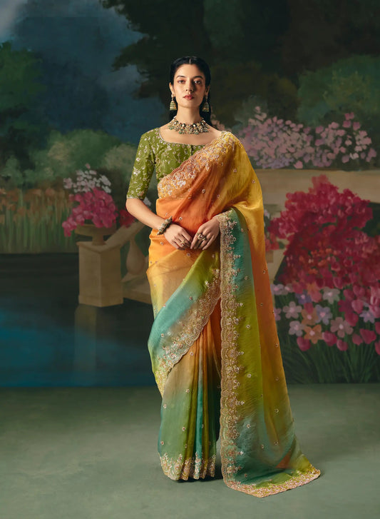 Multicolor Sequins & Beads Embroidery Saree