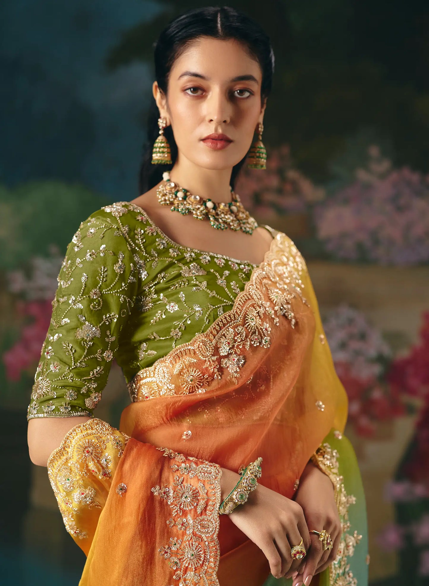 Multicolor Sequins & Beads Embroidery Saree