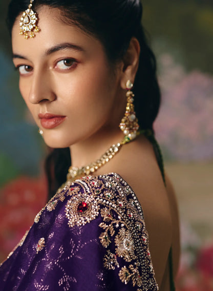 Deep Purple Sequins & Beads Embroidery Saree