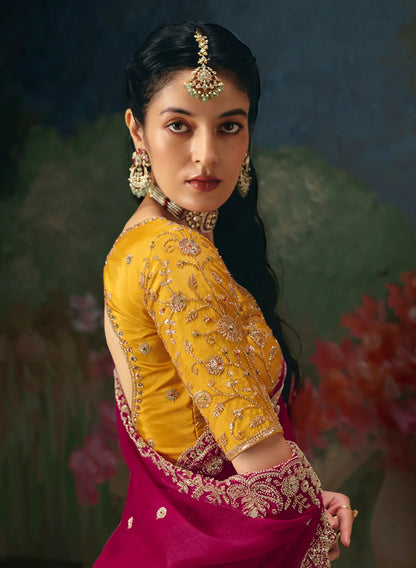 Hot Pink Sequins & Beads Embroidery Saree