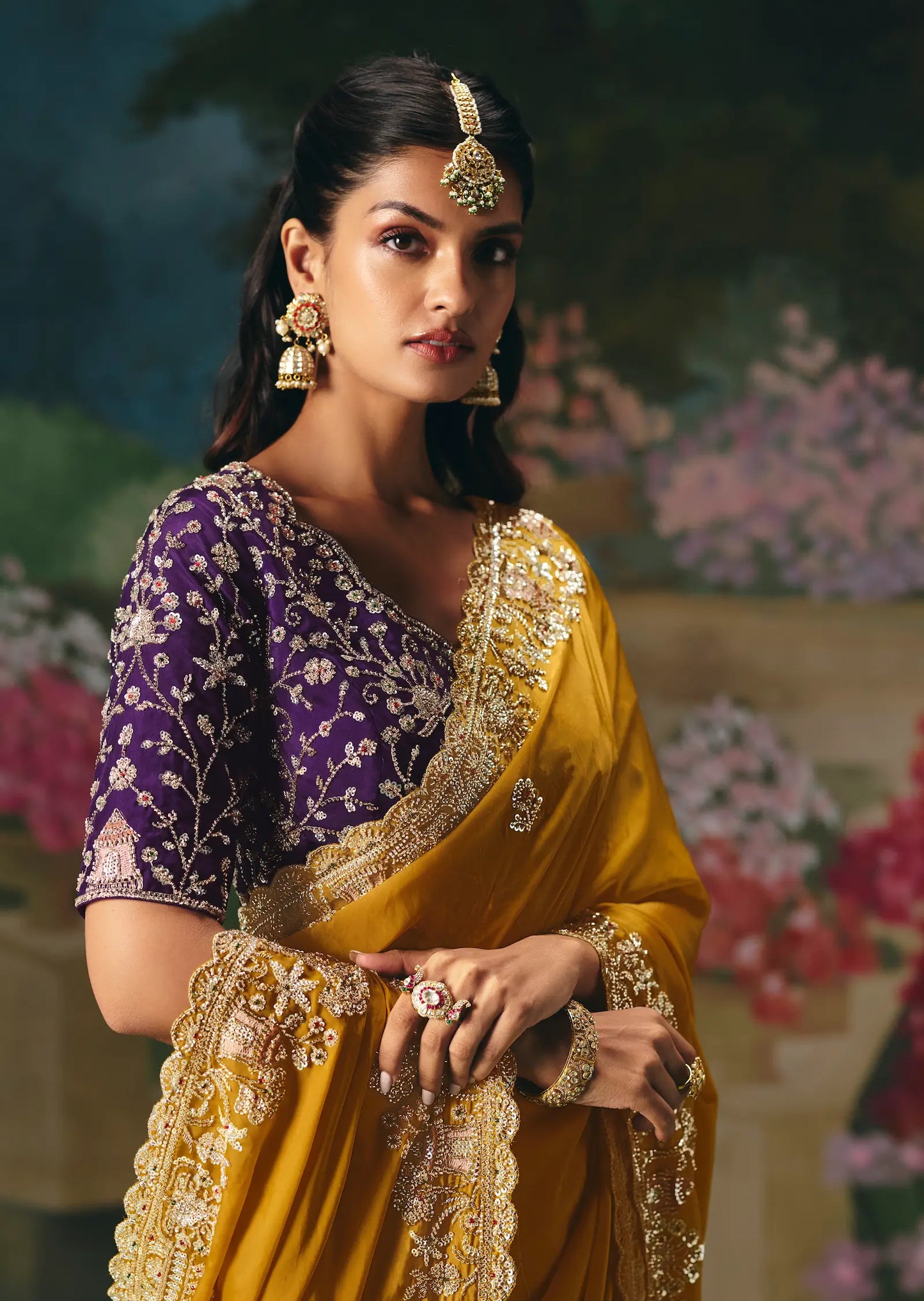 Mustard Yellow Sequins & Beads Embroidery Saree