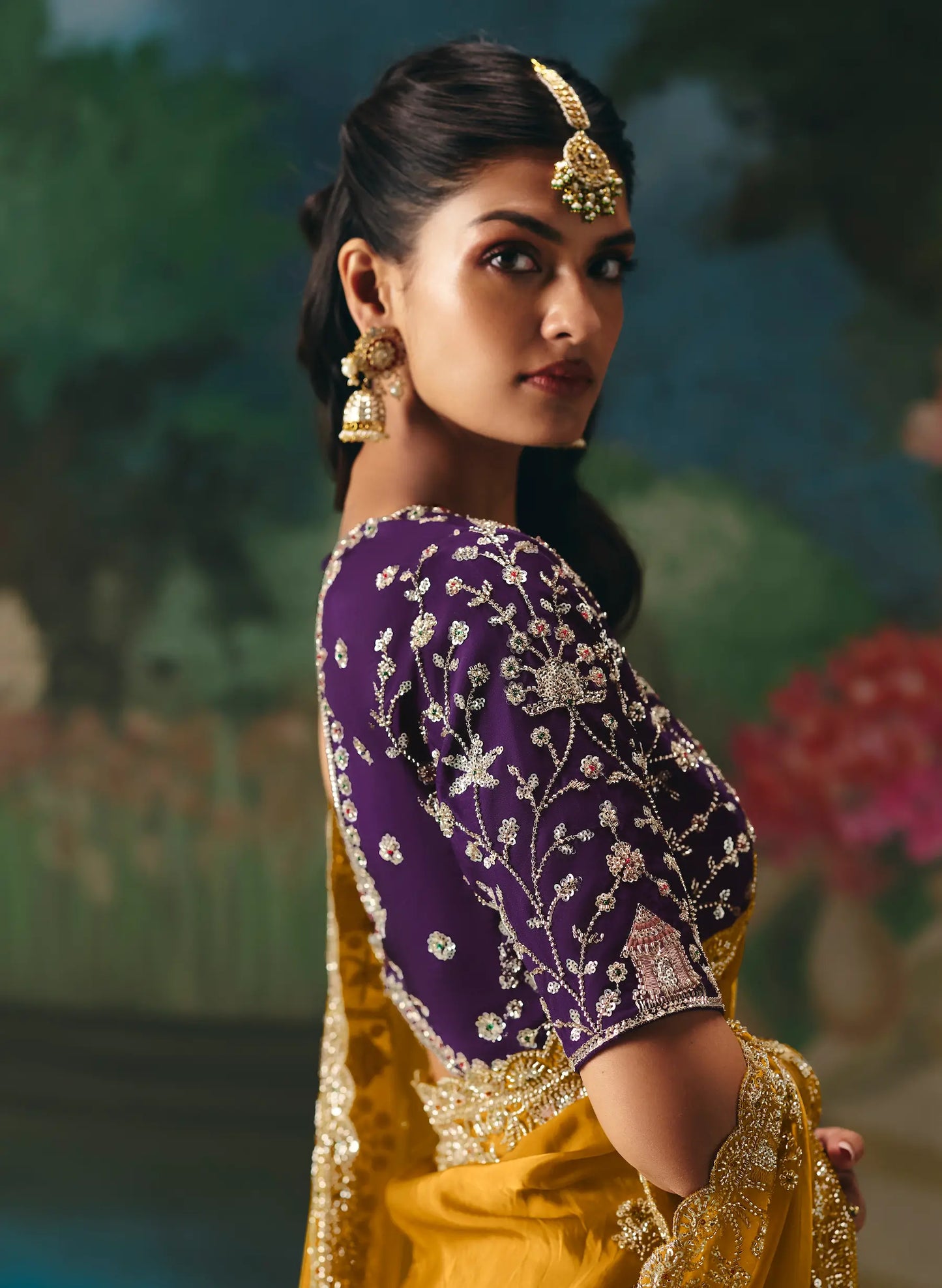 Mustard Yellow Sequins & Beads Embroidery Saree