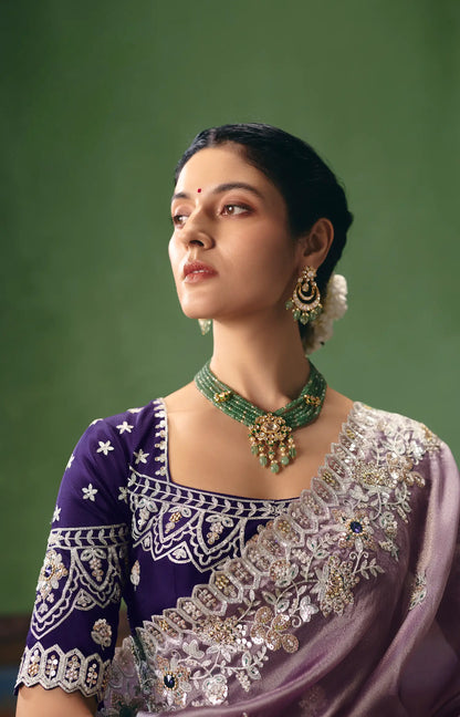 Old Lavender Heavy Embroidered Saree