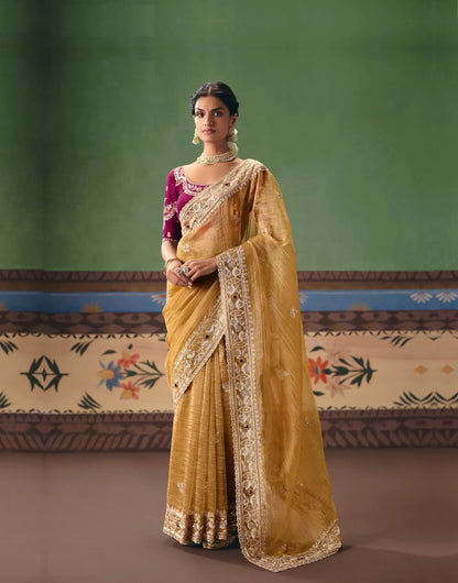Caramel Gold Heavy Embroidered Saree