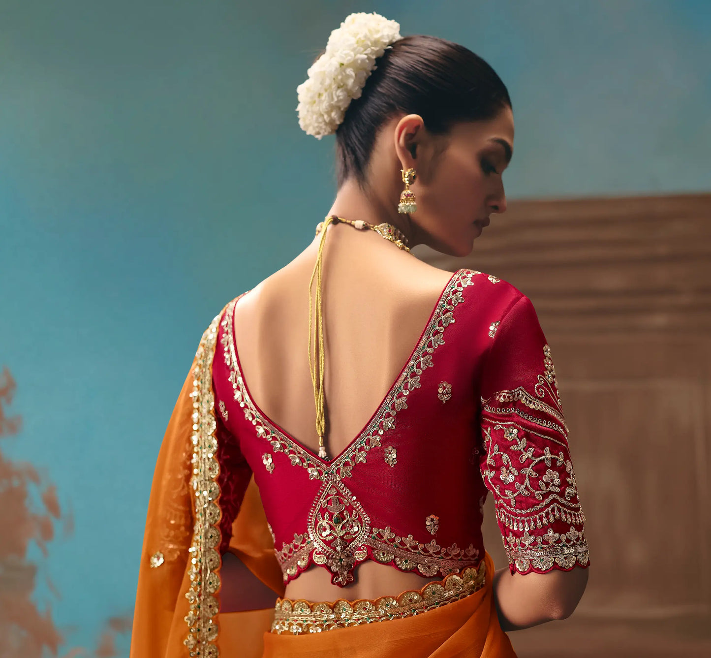 Bright Orange Fancy Embroidered Saree