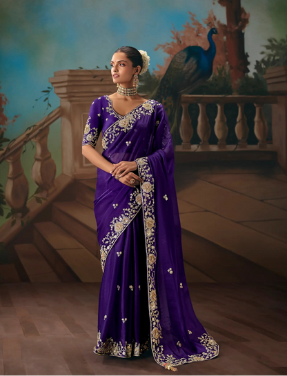 Royal Purple Fancy Embroidered Saree