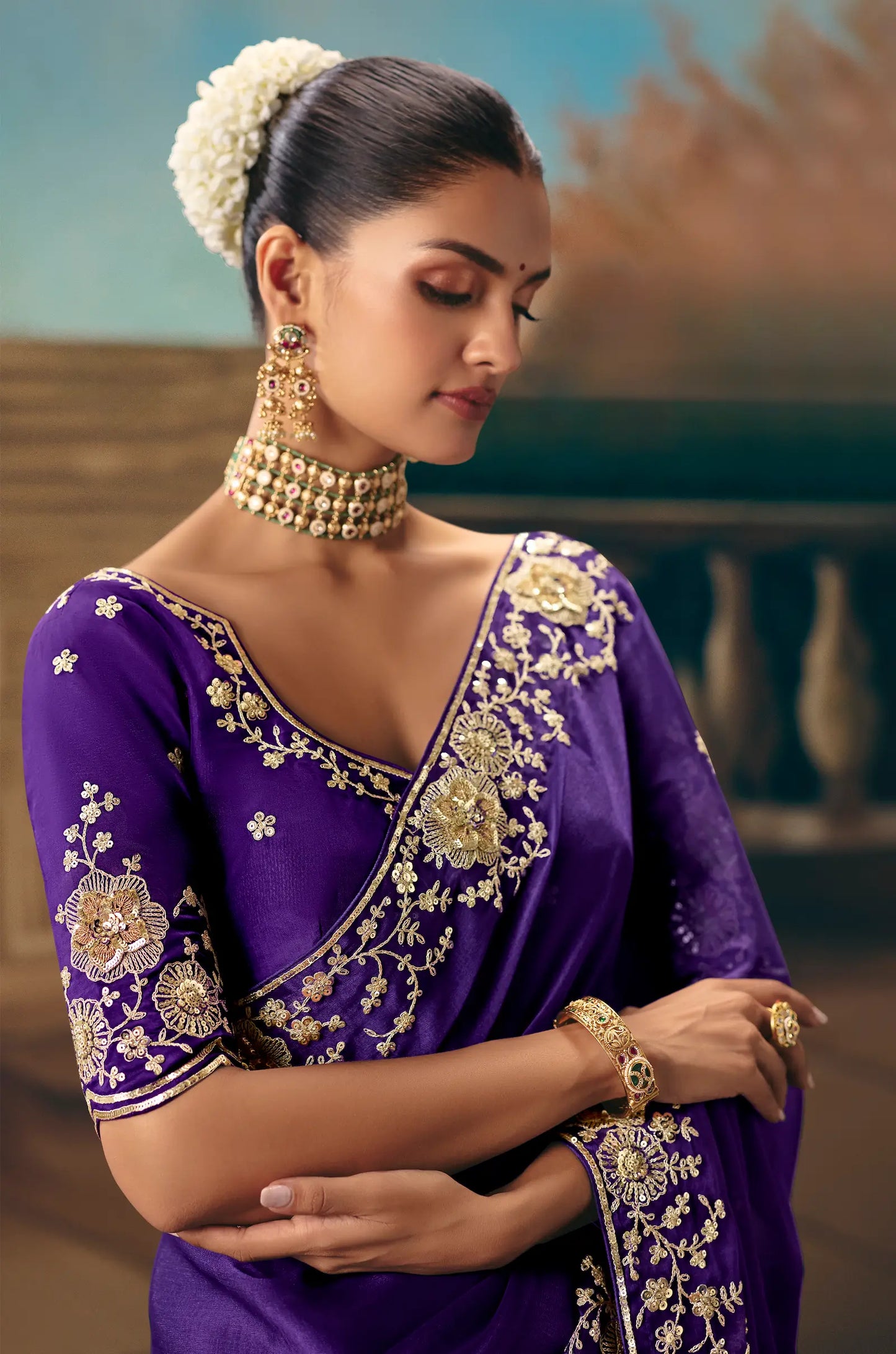 Royal Purple Fancy Embroidered Saree