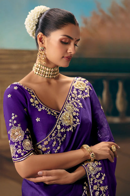 Royal Purple Fancy Embroidered Saree