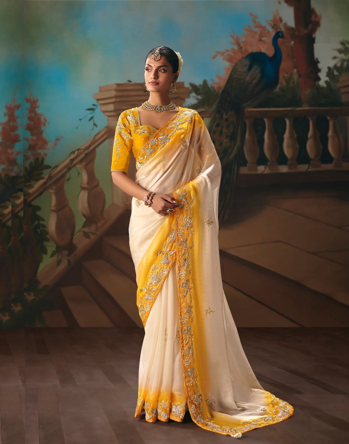 Off White Fancy Embroidered Saree