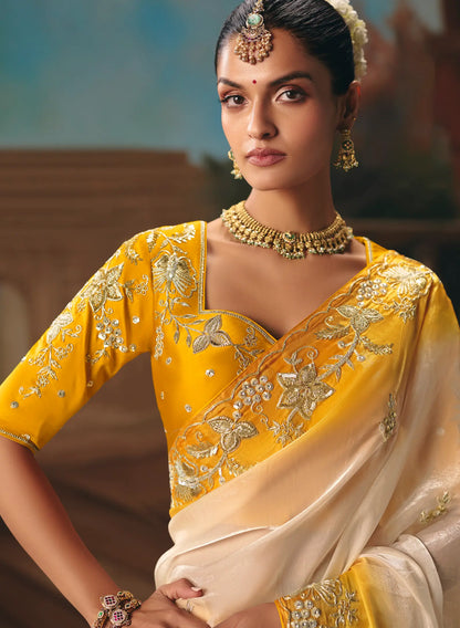 Off White Fancy Embroidered Saree