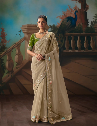 Sand Beige Fancy Embroidered Saree
