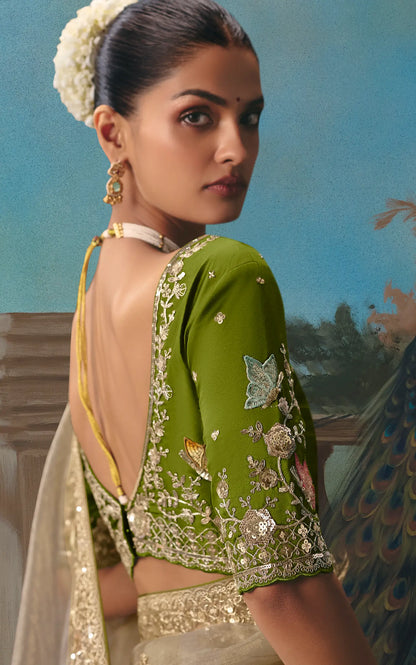 Sand Beige Fancy Embroidered Saree