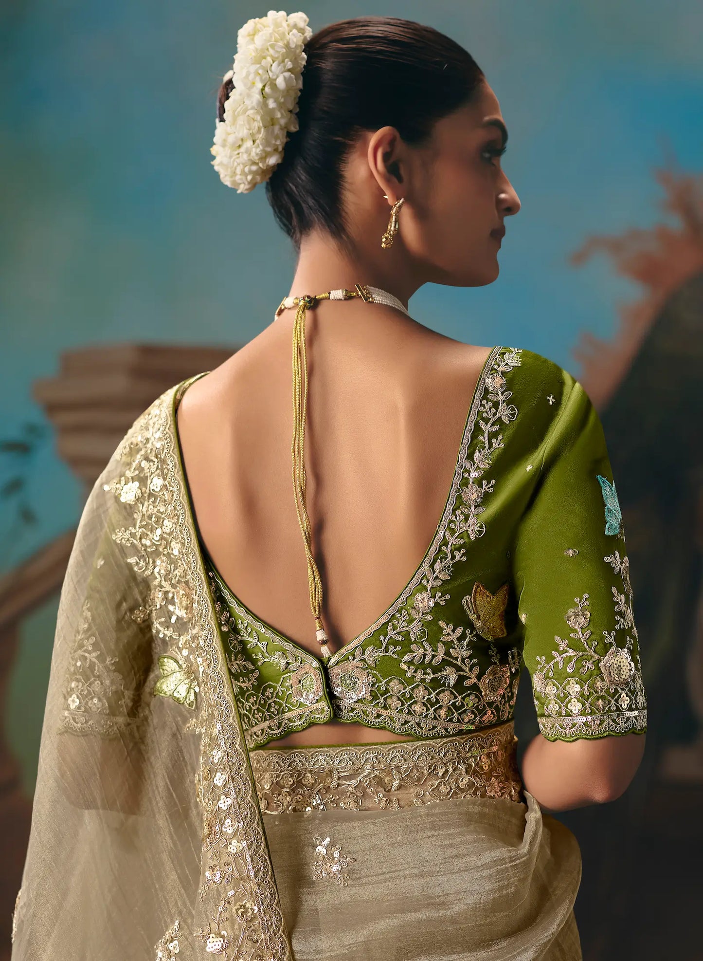 Sand Beige Fancy Embroidered Saree