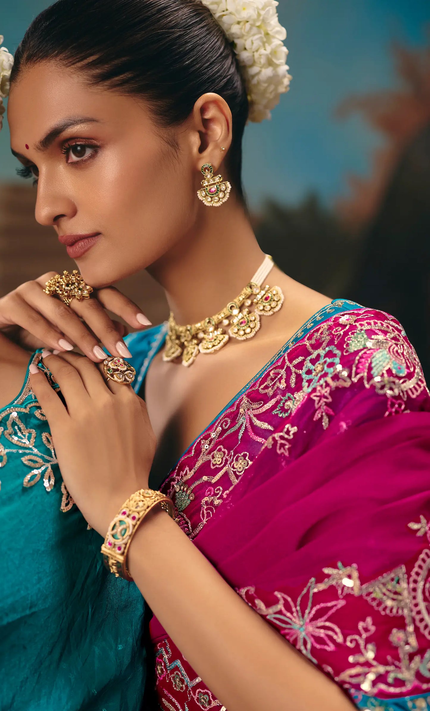 Hot Pink Fancy Embroidered Saree