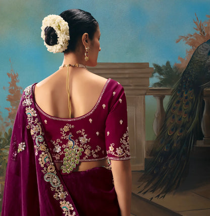 Dark Wine Fancy Embroidered Saree