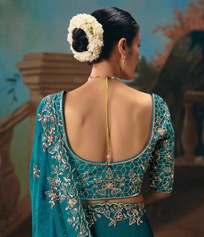Aqua Blue Fancy Embroidered Saree