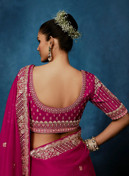 Burnt Pink Embroidery & Hand Work Saree