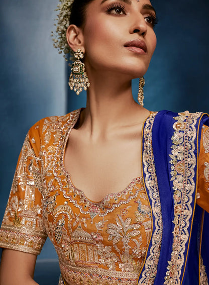 Royal Blue Embroidery & Hand Work Saree