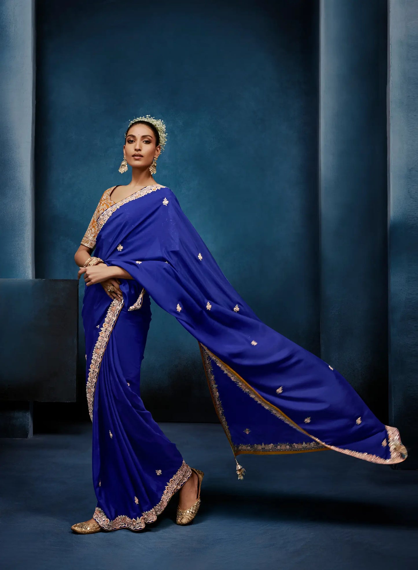 Royal Blue Embroidery & Hand Work Saree