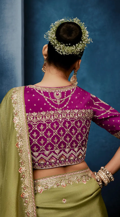 Olive Green Embroidery & Hand Work Saree