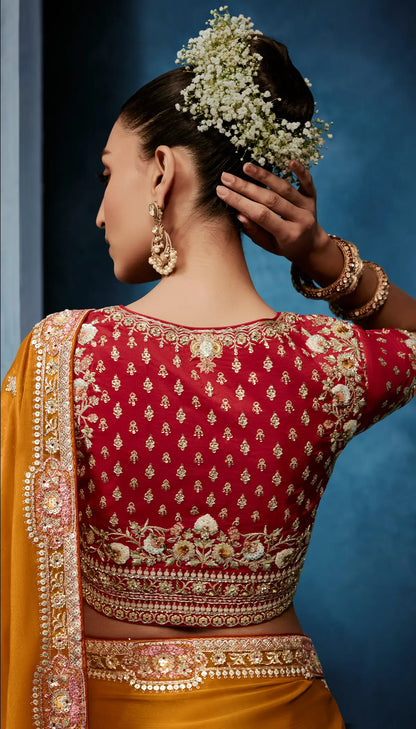 Golden Yellow Embroidery & Hand Work Saree