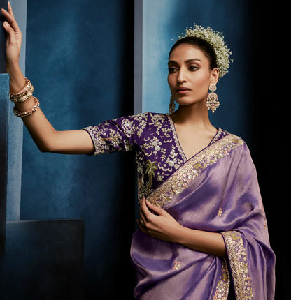 Lavender Embroidery & Hand Work Saree