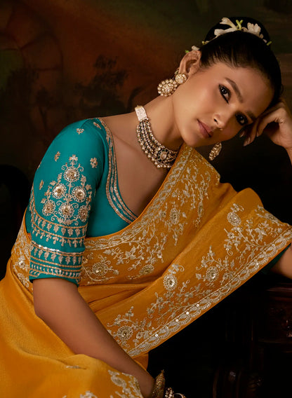 Honey Orange Heavy Embroidered Saree