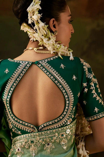 Hazel Green Heavy Embroidered Saree