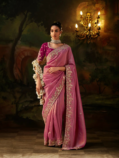 Tulip Pink Heavy Embroidered Saree