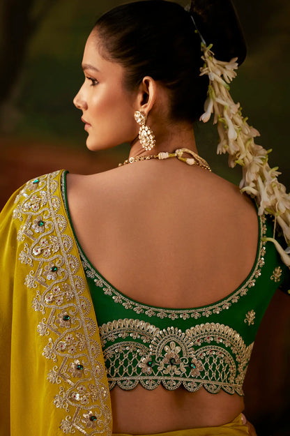Bright Yellow Heavy Embroidered Saree