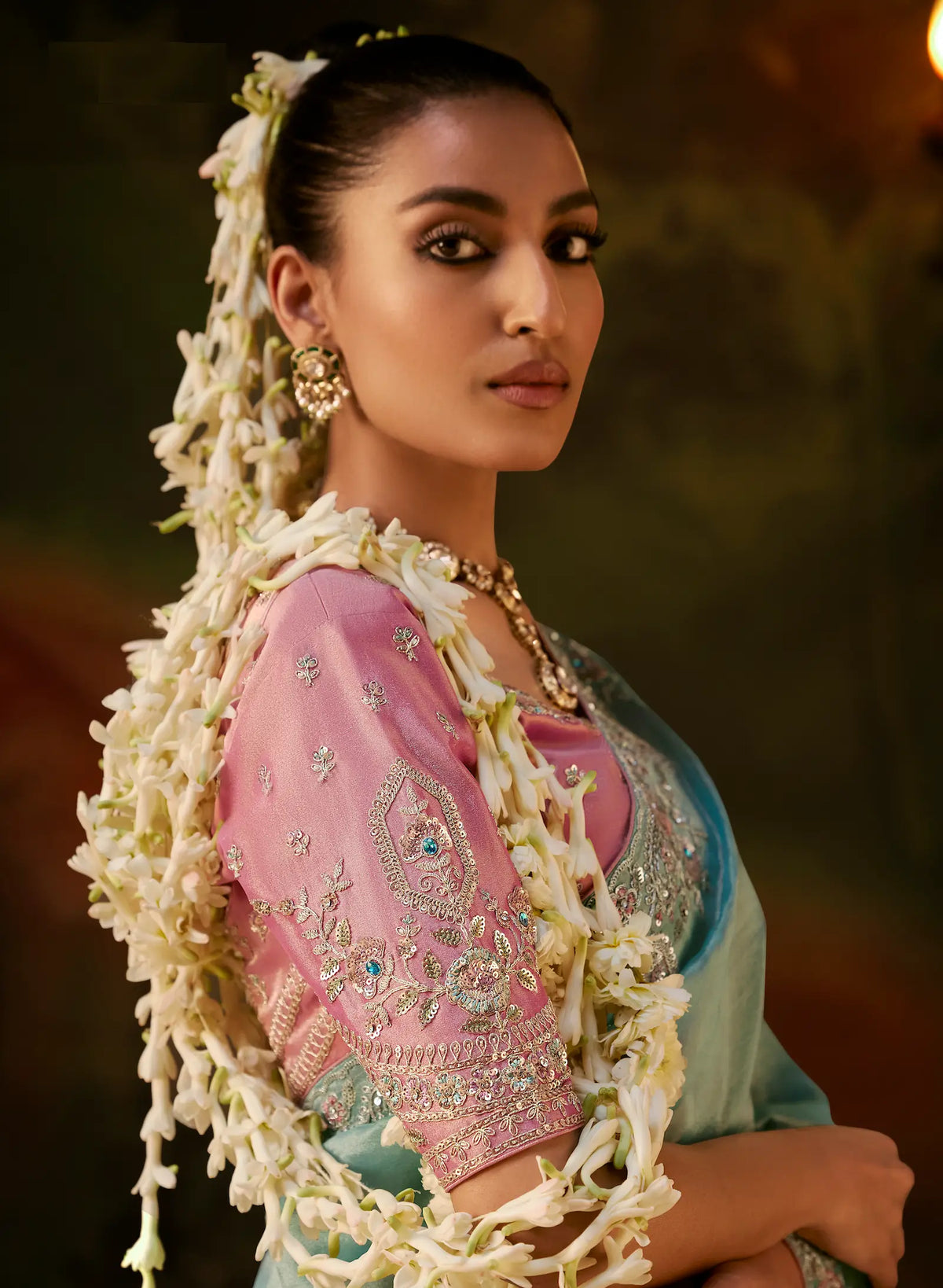 Powder Blue Heavy Embroidered Saree