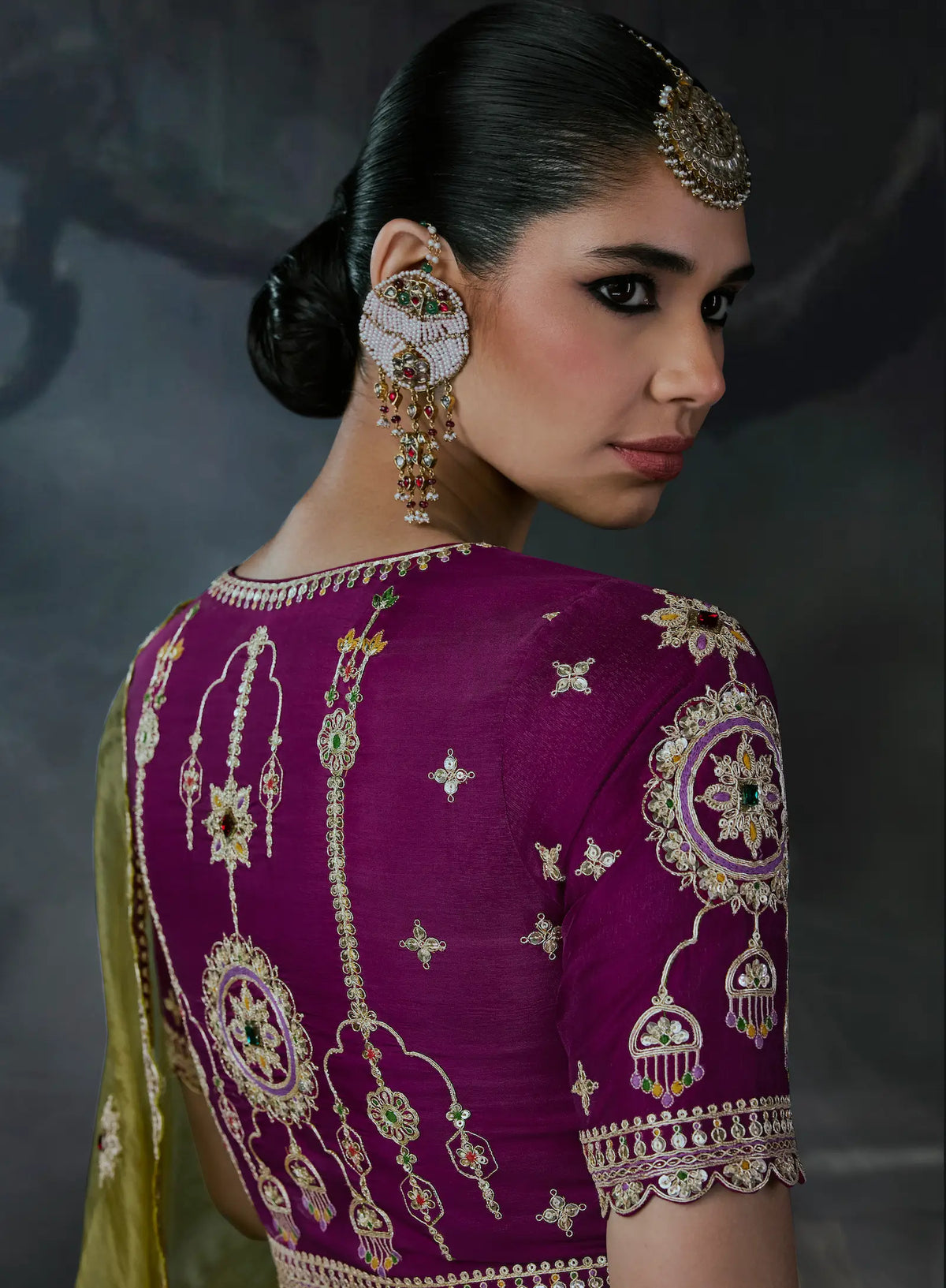 Olive Green Tissue silk Embroidered Saree