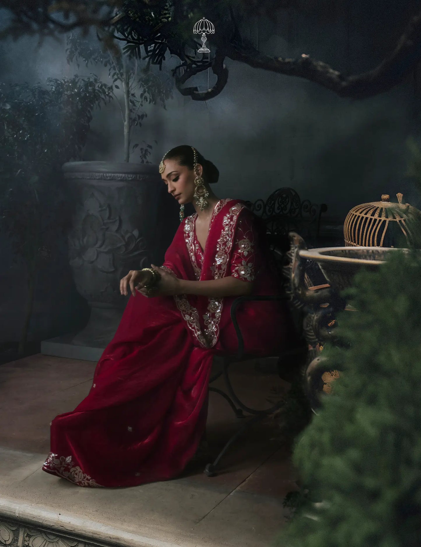 Ruby Red silk Embroidered Saree